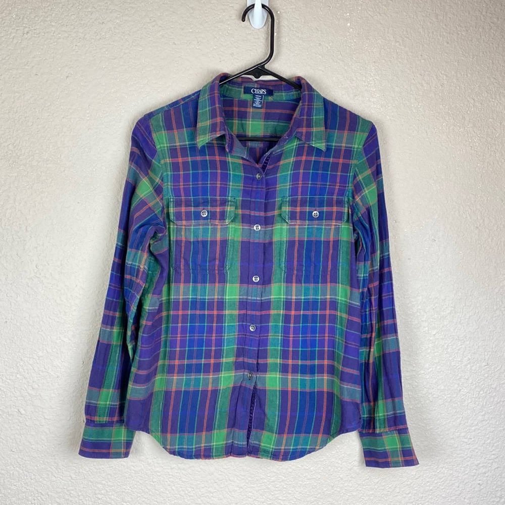 Chaps Flannel Multi Colored Plaid Button Down S - image 2